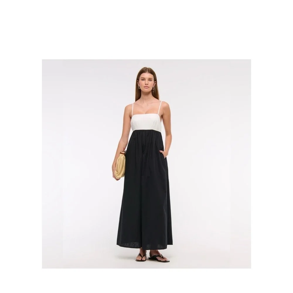 Abercrombie & Fitch Dress Colorblock Maxi Coastal Resort Black Cream Small NWT